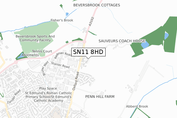 SN11 8HD map - small scale - OS Open Zoomstack (Ordnance Survey)