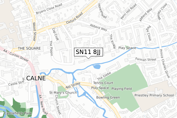 SN11 8JJ map - large scale - OS Open Zoomstack (Ordnance Survey)