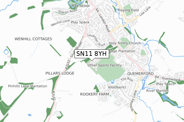SN11 8YH map - small scale - OS Open Zoomstack (Ordnance Survey)