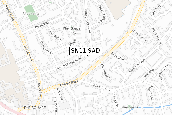 SN11 9AD map - large scale - OS Open Zoomstack (Ordnance Survey)