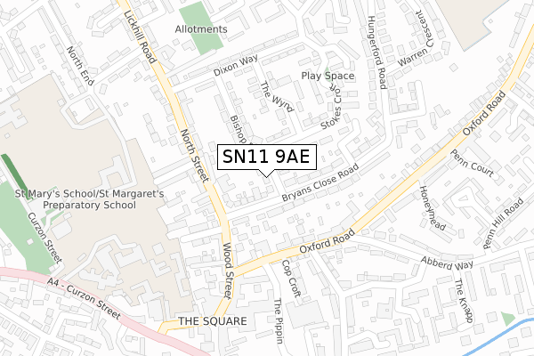 SN11 9AE map - large scale - OS Open Zoomstack (Ordnance Survey)