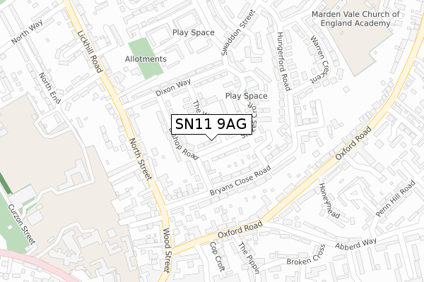 SN11 9AG map - large scale - OS Open Zoomstack (Ordnance Survey)