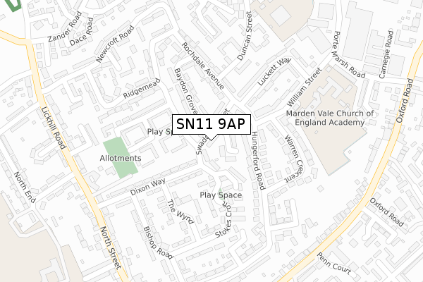 SN11 9AP map - large scale - OS Open Zoomstack (Ordnance Survey)
