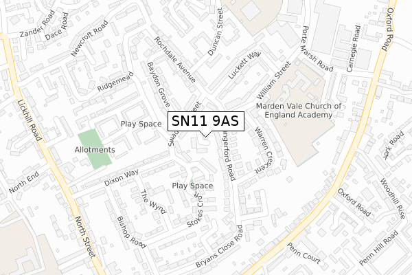 SN11 9AS map - large scale - OS Open Zoomstack (Ordnance Survey)