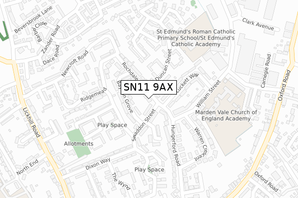 SN11 9AX map - large scale - OS Open Zoomstack (Ordnance Survey)