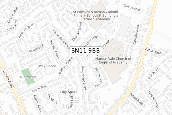 SN11 9BB map - large scale - OS Open Zoomstack (Ordnance Survey)