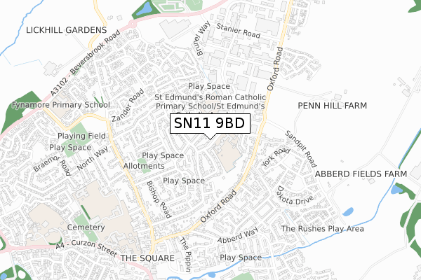 SN11 9BD map - small scale - OS Open Zoomstack (Ordnance Survey)