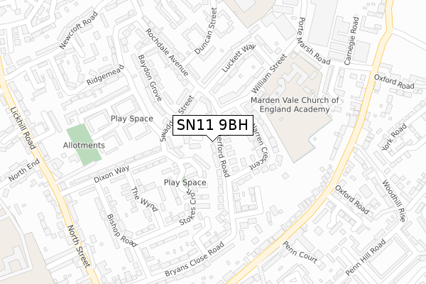 SN11 9BH map - large scale - OS Open Zoomstack (Ordnance Survey)