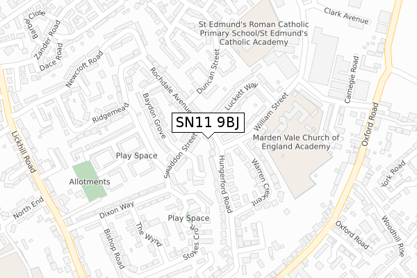 SN11 9BJ map - large scale - OS Open Zoomstack (Ordnance Survey)