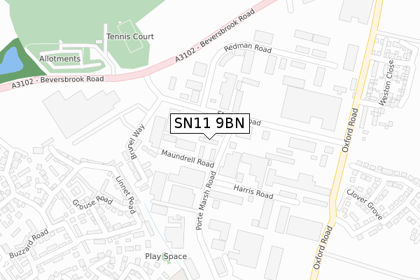 SN11 9BN map - large scale - OS Open Zoomstack (Ordnance Survey)