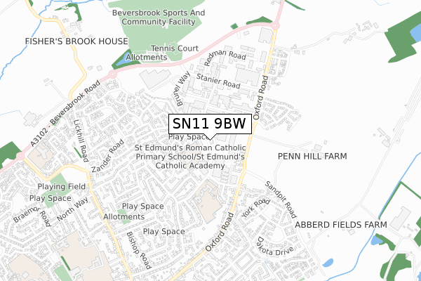 SN11 9BW map - small scale - OS Open Zoomstack (Ordnance Survey)