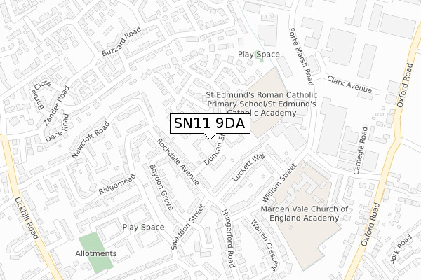 SN11 9DA map - large scale - OS Open Zoomstack (Ordnance Survey)