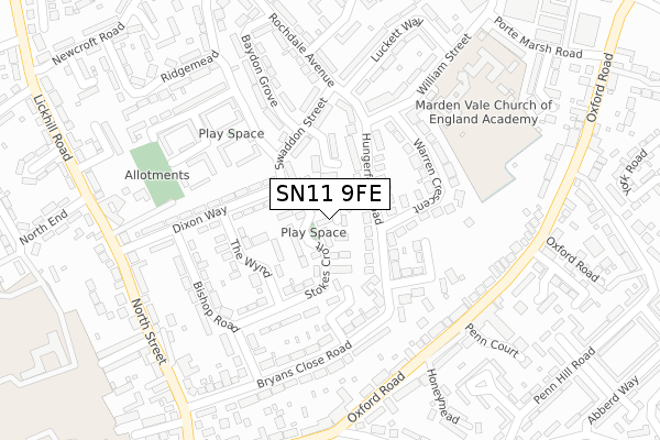 SN11 9FE map - large scale - OS Open Zoomstack (Ordnance Survey)