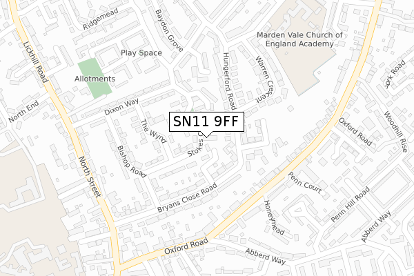 SN11 9FF map - large scale - OS Open Zoomstack (Ordnance Survey)