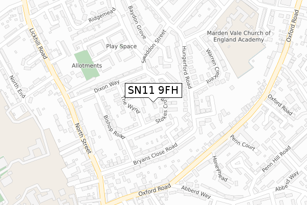 SN11 9FH map - large scale - OS Open Zoomstack (Ordnance Survey)