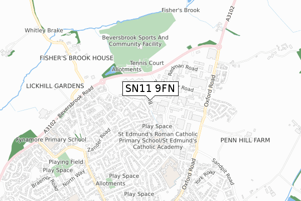 SN11 9FN map - small scale - OS Open Zoomstack (Ordnance Survey)