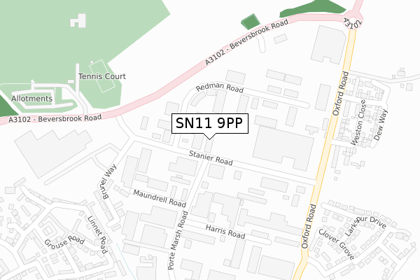 SN11 9PP map - large scale - OS Open Zoomstack (Ordnance Survey)