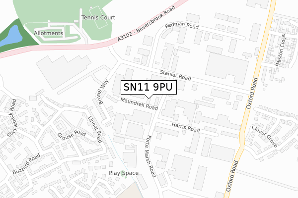 SN11 9PU map - large scale - OS Open Zoomstack (Ordnance Survey)