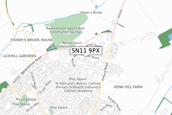 SN11 9PX map - small scale - OS Open Zoomstack (Ordnance Survey)