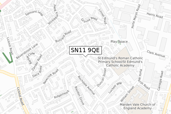 SN11 9QE map - large scale - OS Open Zoomstack (Ordnance Survey)