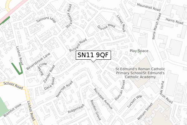 SN11 9QF map - large scale - OS Open Zoomstack (Ordnance Survey)