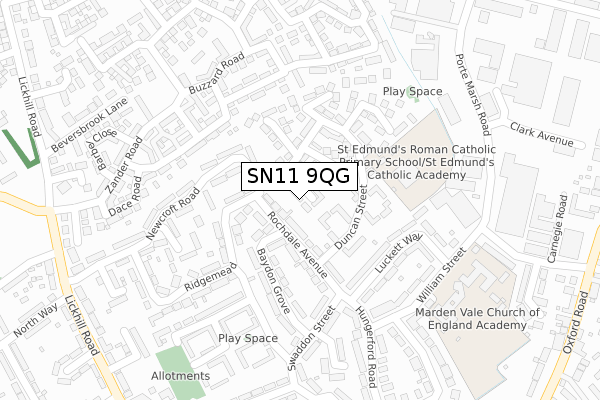 SN11 9QG map - large scale - OS Open Zoomstack (Ordnance Survey)