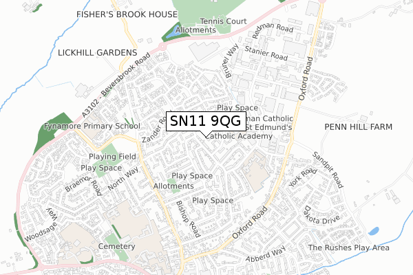 SN11 9QG map - small scale - OS Open Zoomstack (Ordnance Survey)