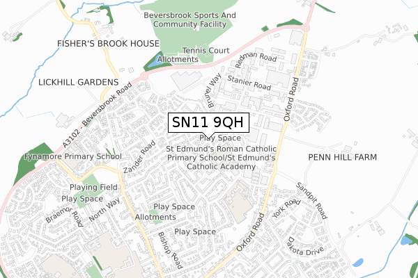 SN11 9QH map - small scale - OS Open Zoomstack (Ordnance Survey)