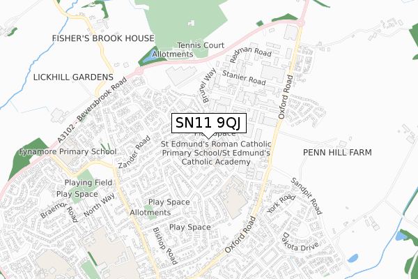 SN11 9QJ map - small scale - OS Open Zoomstack (Ordnance Survey) SN11 9QJ map - small scale - OS Open Zoomstack (Ordnance Survey)