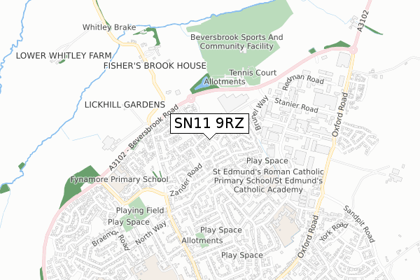 SN11 9RZ map - small scale - OS Open Zoomstack (Ordnance Survey)