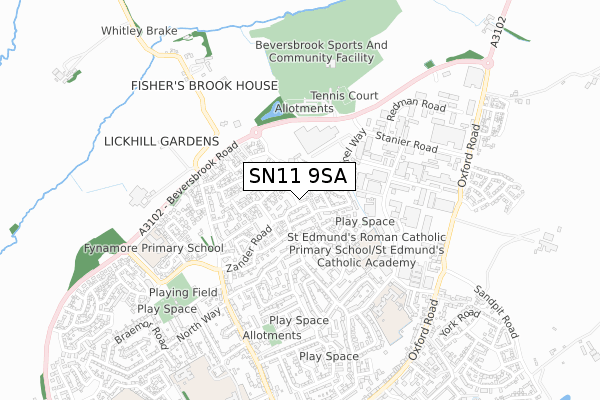 SN11 9SA map - small scale - OS Open Zoomstack (Ordnance Survey)