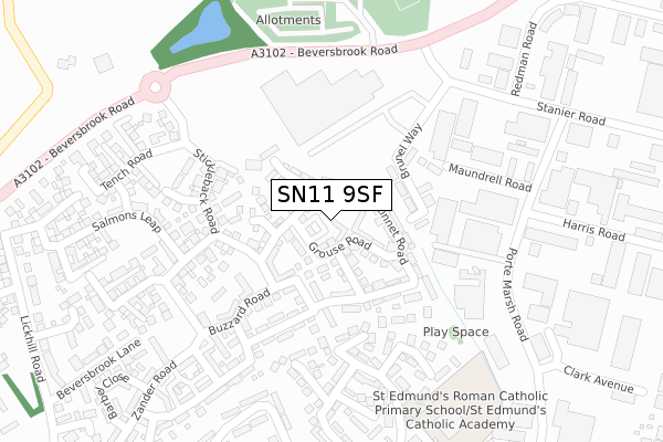 SN11 9SF map - large scale - OS Open Zoomstack (Ordnance Survey)