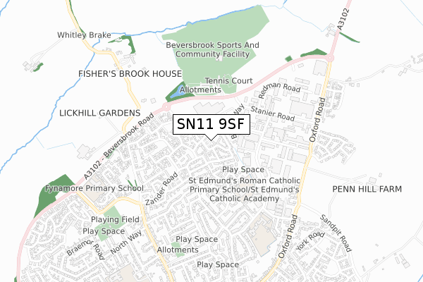SN11 9SF map - small scale - OS Open Zoomstack (Ordnance Survey)