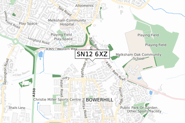 SN12 6XZ map - small scale - OS Open Zoomstack (Ordnance Survey)
