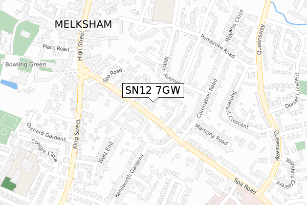 SN12 7GW map - large scale - OS Open Zoomstack (Ordnance Survey)