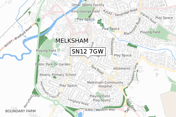 SN12 7GW map - small scale - OS Open Zoomstack (Ordnance Survey)