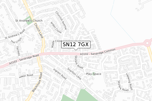 SN12 7GX map - large scale - OS Open Zoomstack (Ordnance Survey)