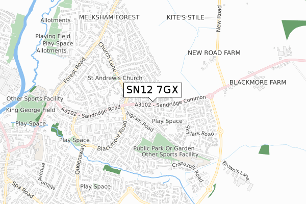SN12 7GX map - small scale - OS Open Zoomstack (Ordnance Survey)