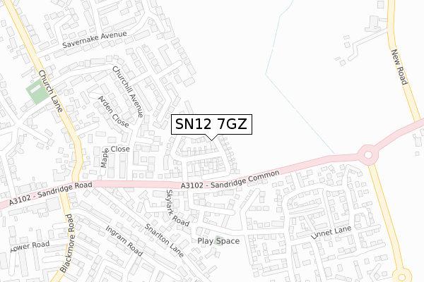 SN12 7GZ map - large scale - OS Open Zoomstack (Ordnance Survey)