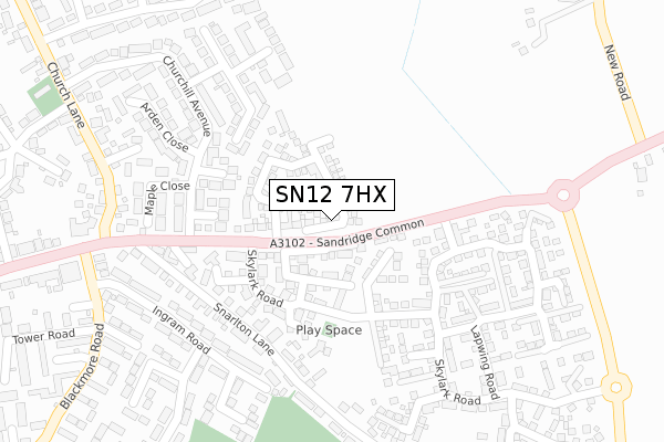 SN12 7HX map - large scale - OS Open Zoomstack (Ordnance Survey)