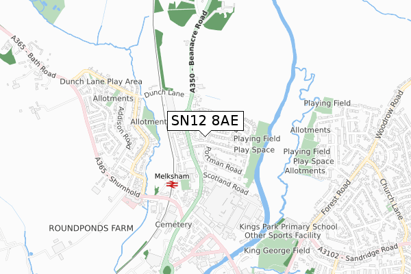 SN12 8AE map - small scale - OS Open Zoomstack (Ordnance Survey)