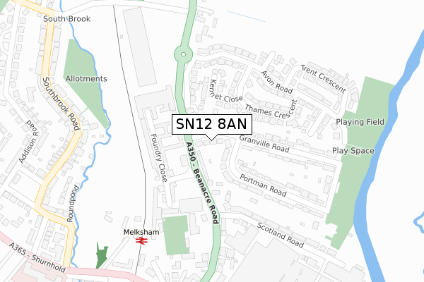 SN12 8AN map - large scale - OS Open Zoomstack (Ordnance Survey)