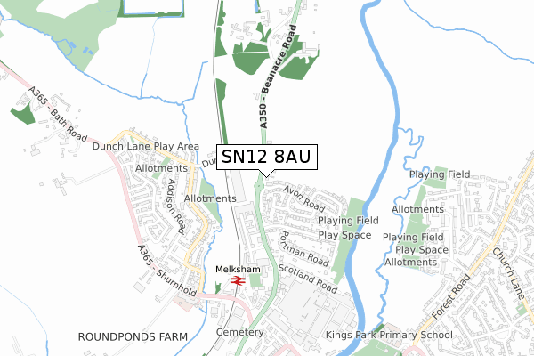 SN12 8AU map - small scale - OS Open Zoomstack (Ordnance Survey)