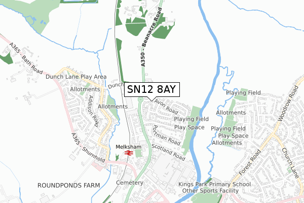 SN12 8AY map - small scale - OS Open Zoomstack (Ordnance Survey)