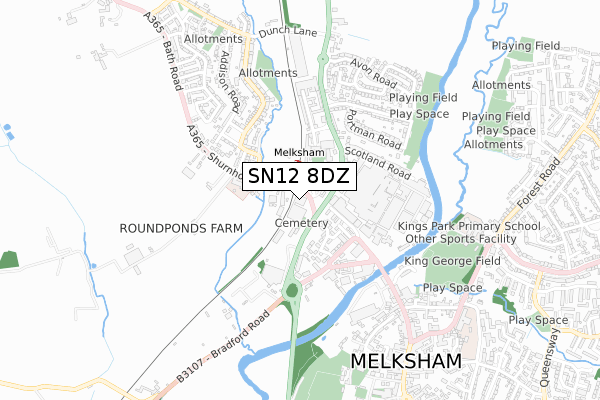 SN12 8DZ map - small scale - OS Open Zoomstack (Ordnance Survey)