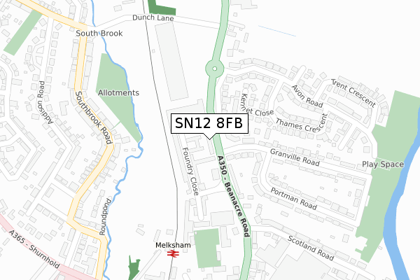 SN12 8FB map - large scale - OS Open Zoomstack (Ordnance Survey)