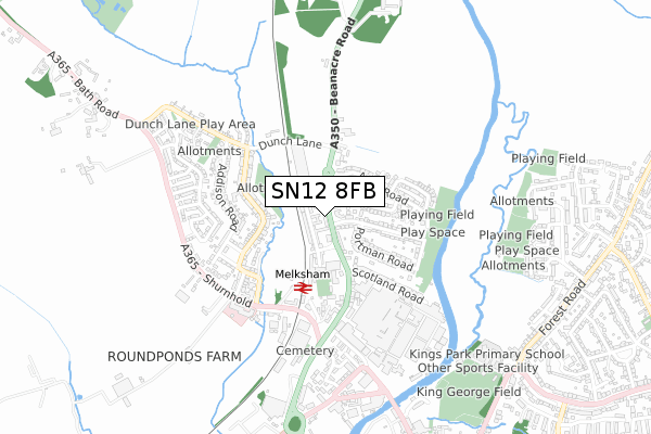 SN12 8FB map - small scale - OS Open Zoomstack (Ordnance Survey)