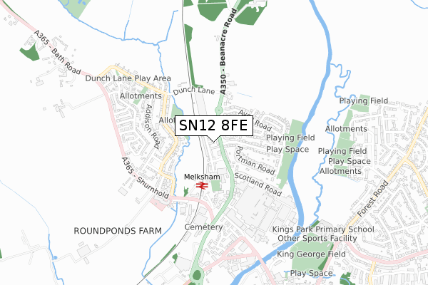 SN12 8FE map - small scale - OS Open Zoomstack (Ordnance Survey)