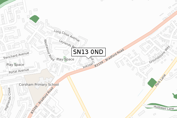 SN13 0ND map - large scale - OS Open Zoomstack (Ordnance Survey)