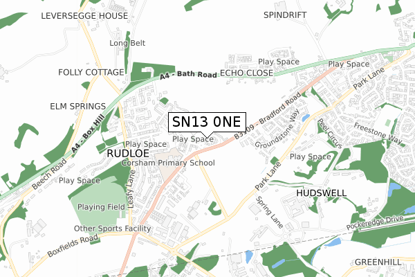 SN13 0NE map - small scale - OS Open Zoomstack (Ordnance Survey)